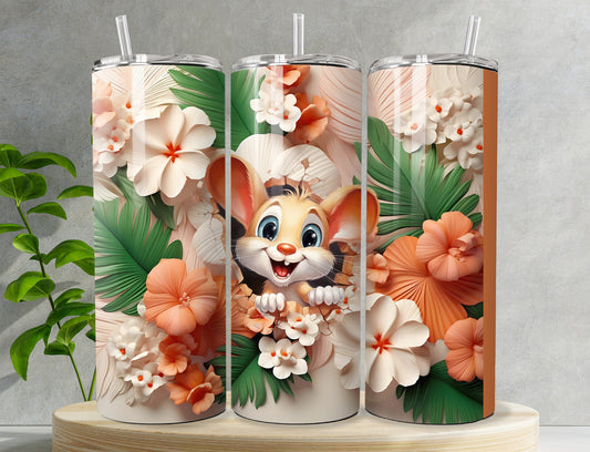 Mouse bursting thru flowers, 20oz Tumbler, 3d Stainless Steel, Vacuumed Sealed Hot/Cold Tumbler