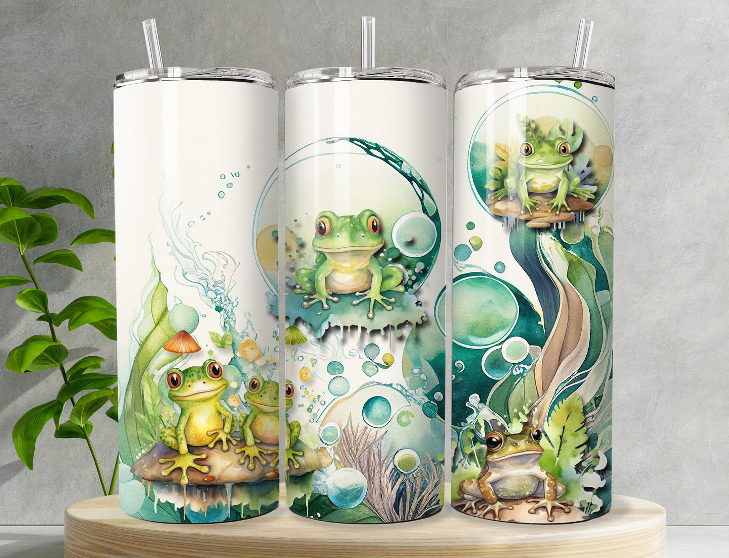 Frogs on Lilly Pads in Bubbles, 20oz Stainless Steel Tumbler