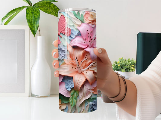 Floral Tumbler, 3d Lilies 20oz Stainless Steel Tumbler