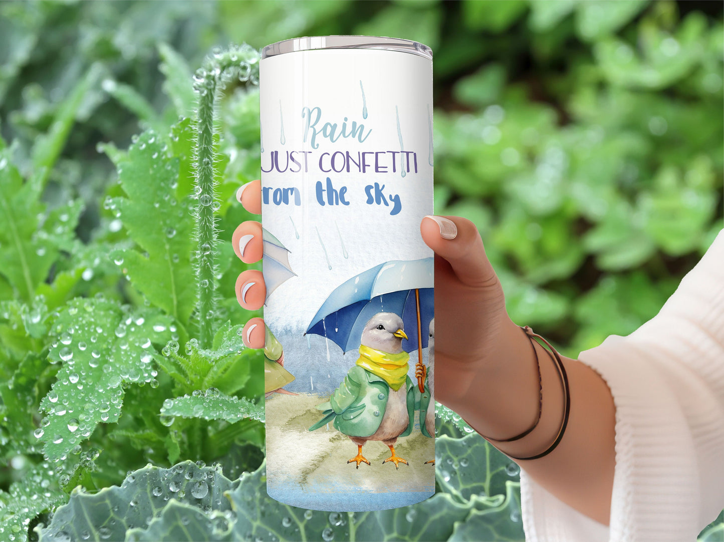 Doves in the Rain tumbler Cup with Saying -  20oz Stainless Steel Tumbler with Lid and Straw