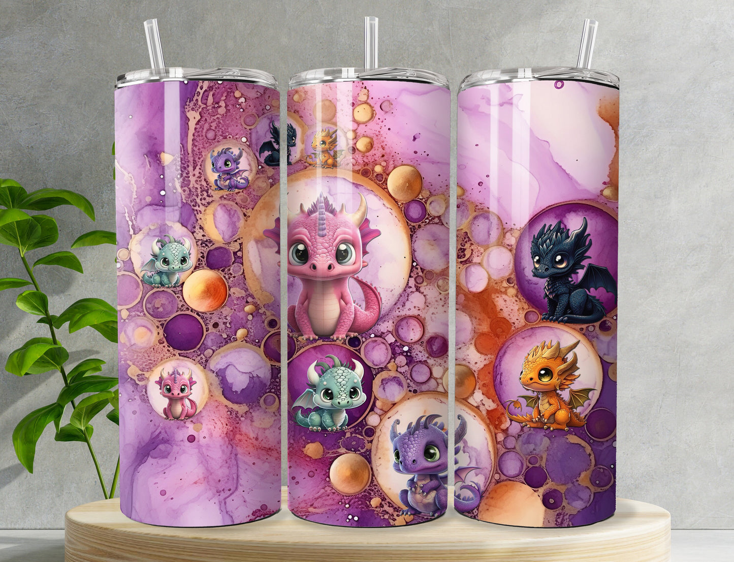 Purple Tumbler with Dragon - Fantasy 20oz Stainless Steel Double Wall Vacuum sealed