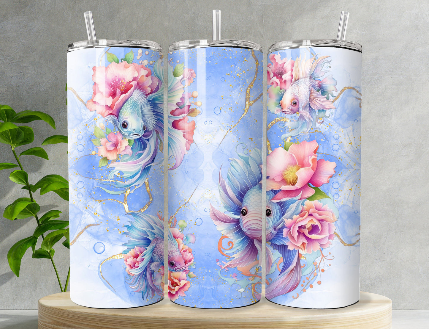 Beautiful Blue Fish Fairies, 20oz Stainless Steel Tumbler, Koi Pond Double Wall Vacuum sealed Tumbler