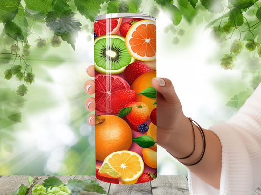 Fruit Tumbler Cup -  20 oz Stainless Steel Tumbler with Lid and Straw