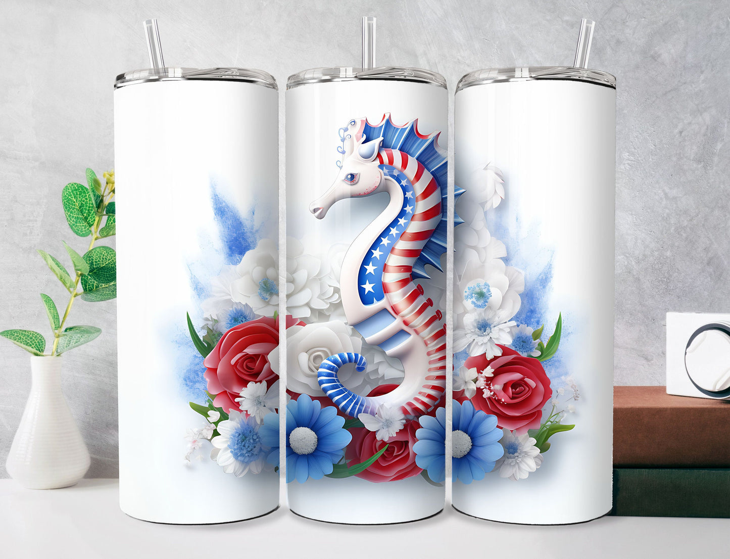 USA Red, White, and Blue Seahorse Tumbler 20oz Stainless Steel Tumbler