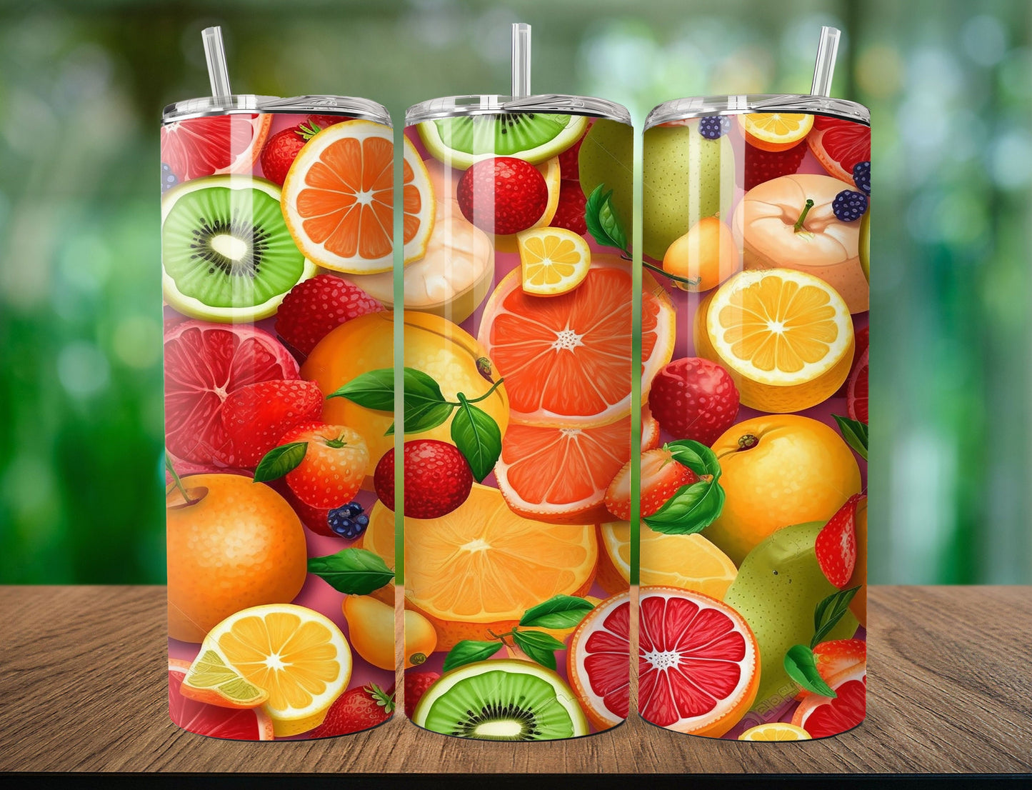 Fruit Tumbler Cup -  20 oz Stainless Steel Tumbler with Lid and Straw