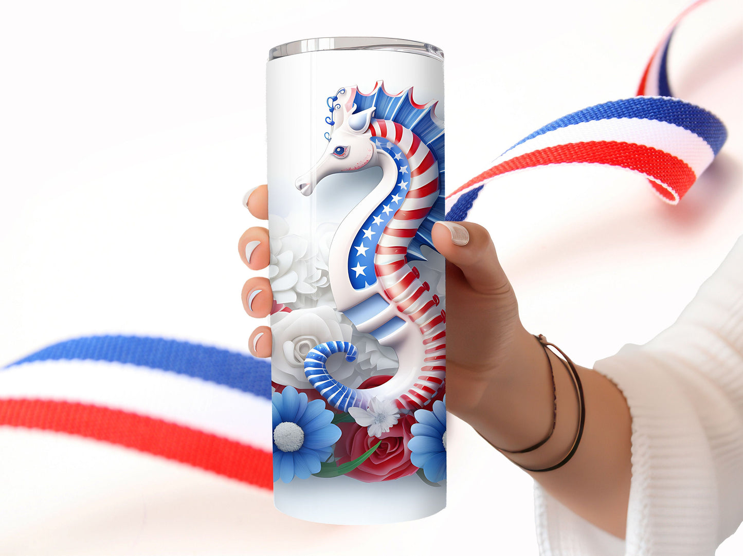 USA Red, White, and Blue Seahorse Tumbler 20oz Stainless Steel Tumbler