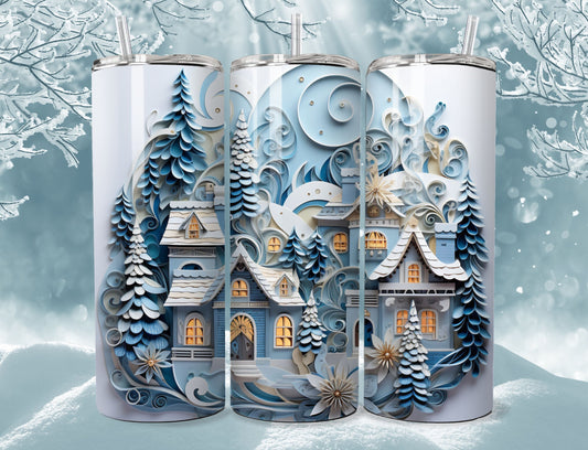 Christmas Tumbler - Holiday Village 20oz Stainless Steel Tumbler with Lid and Straw